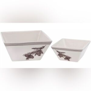 Ceramic Bowls Nesting Prep Serving Bowl Set, 2 Sizes, White Pine New